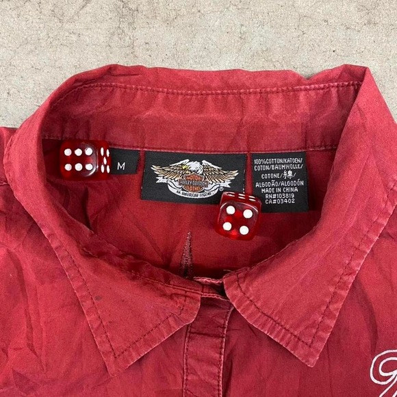 Harley Davidson Women's Red Y2K Embroidered Button Up Shirt Motorcycle Size M - Picture 3 of 7